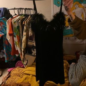 Dolls kill velvet feather black dress